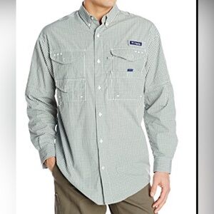 Columbia PFG Super Bonehead Men's Casual Green Plaid Shirt